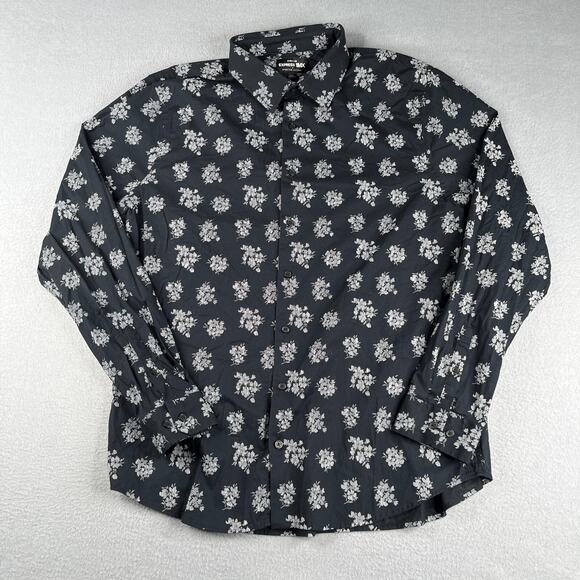Express Other - Express 1MX Shirt XL Black Floral Extra Slim Stretch Button Up Long Sleeve Mens